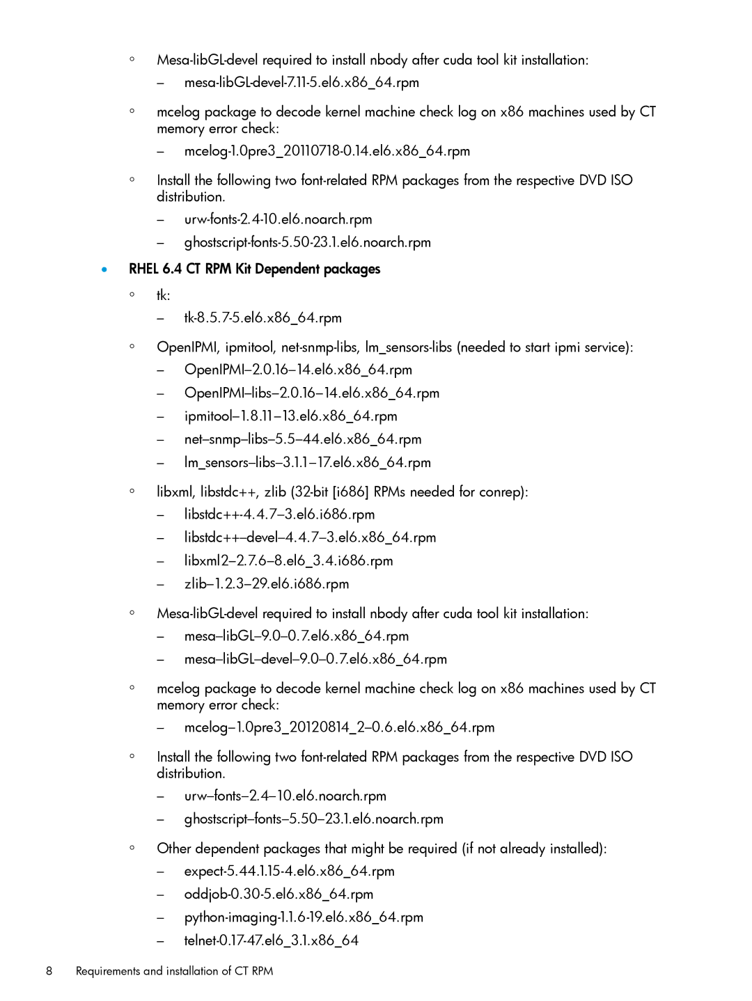 HP Cluster Test Software manual Requirements and installation of CT RPM 