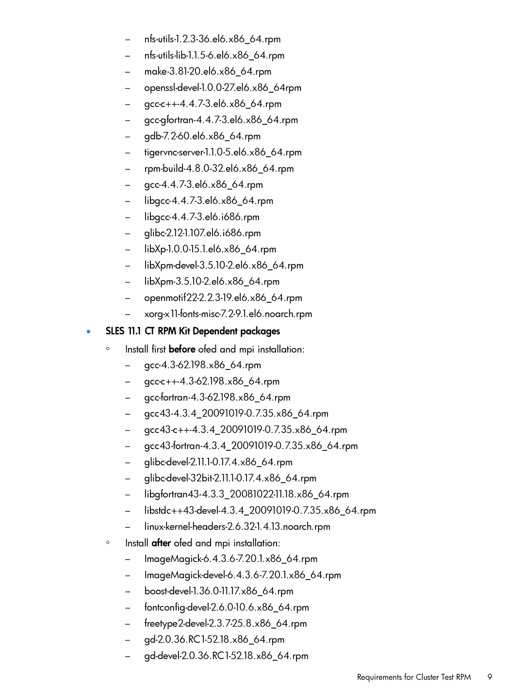 HP Cluster Test Software manual Requirements for Cluster Test RPM 