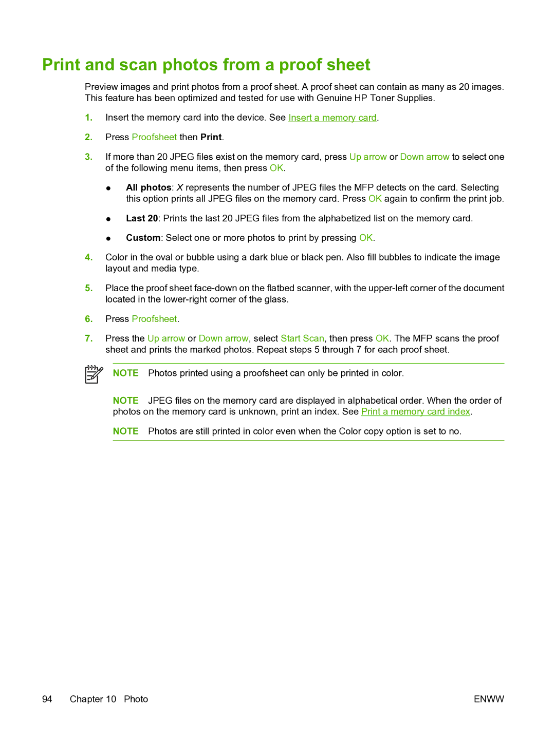 HP CM1015 manual Print and scan photos from a proof sheet, Press Proofsheet 