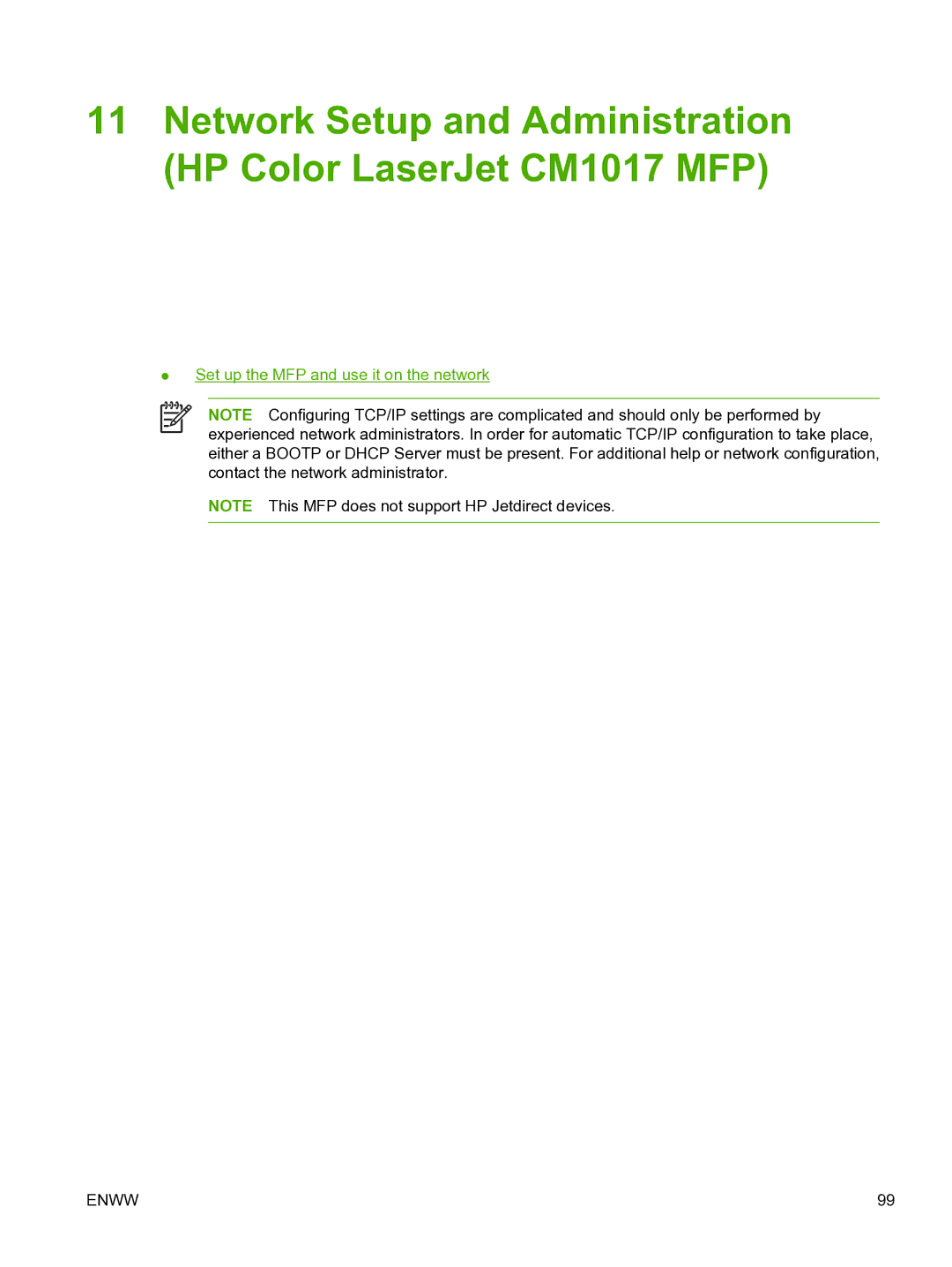 HP CM1015 manual Set up the MFP and use it on the network 