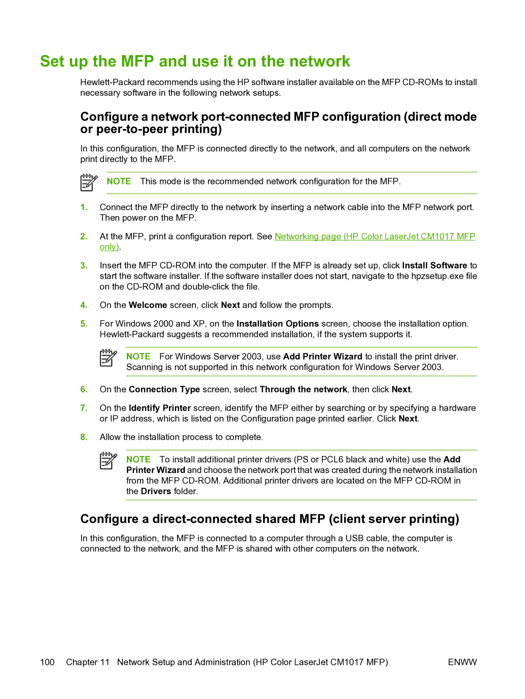 HP CM1015 manual Set up the MFP and use it on the network 