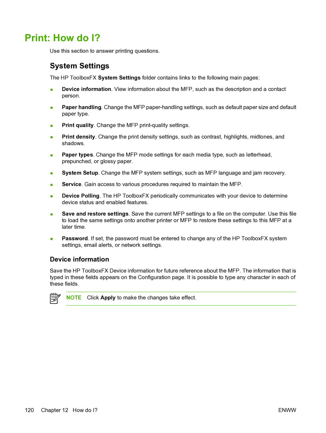 HP CM1015 manual Print How do I?, System Settings, Device information 