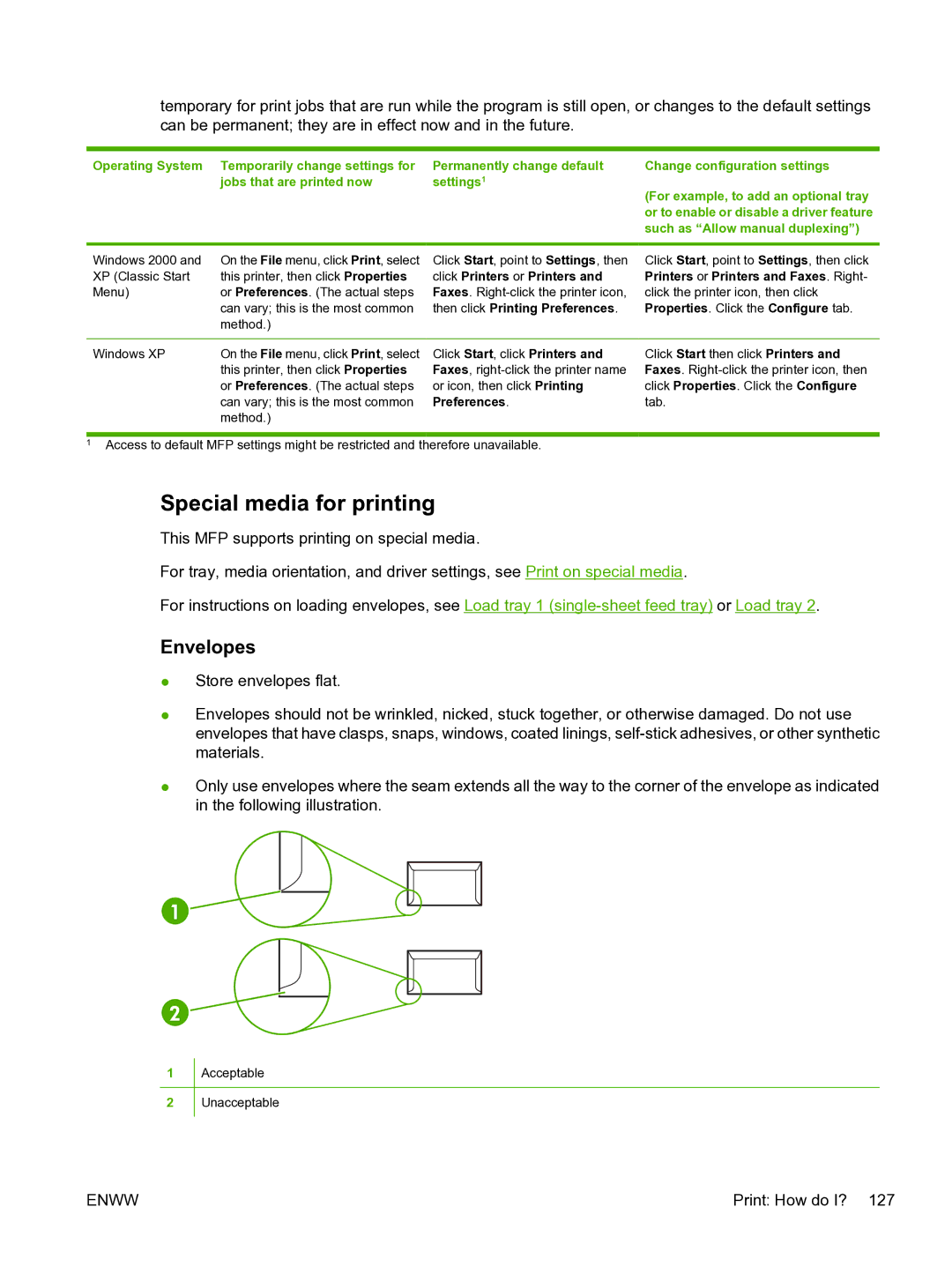 HP CM1015 manual Special media for printing, Envelopes 