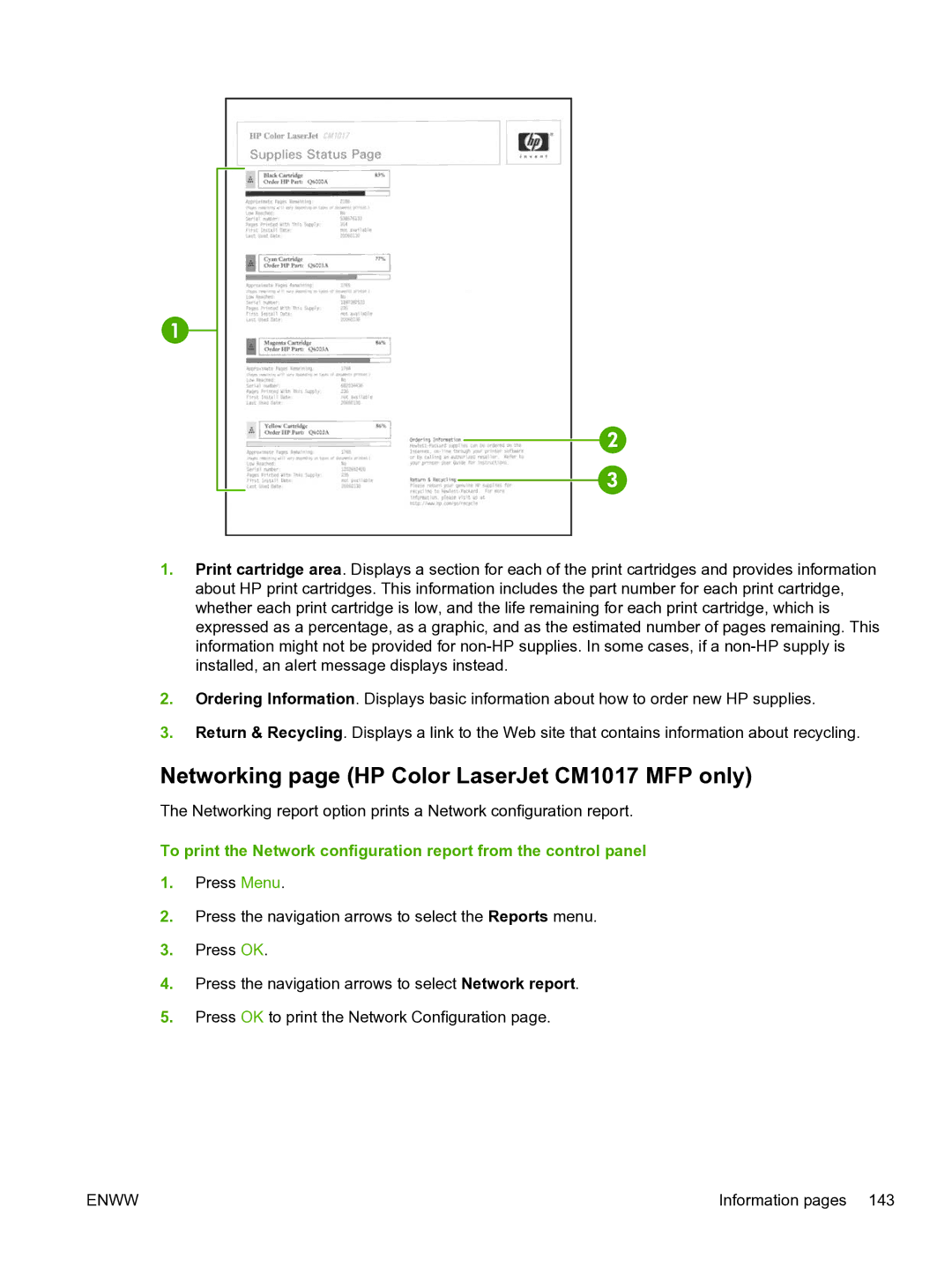 HP CM1015 manual Networking page HP Color LaserJet CM1017 MFP only 