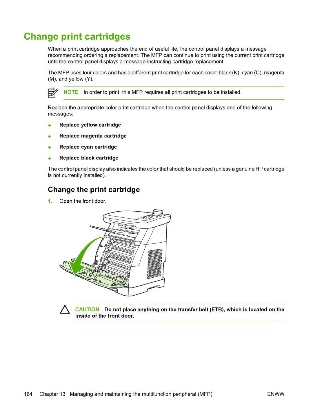 HP CM1015 manual Change print cartridges, Change the print cartridge 