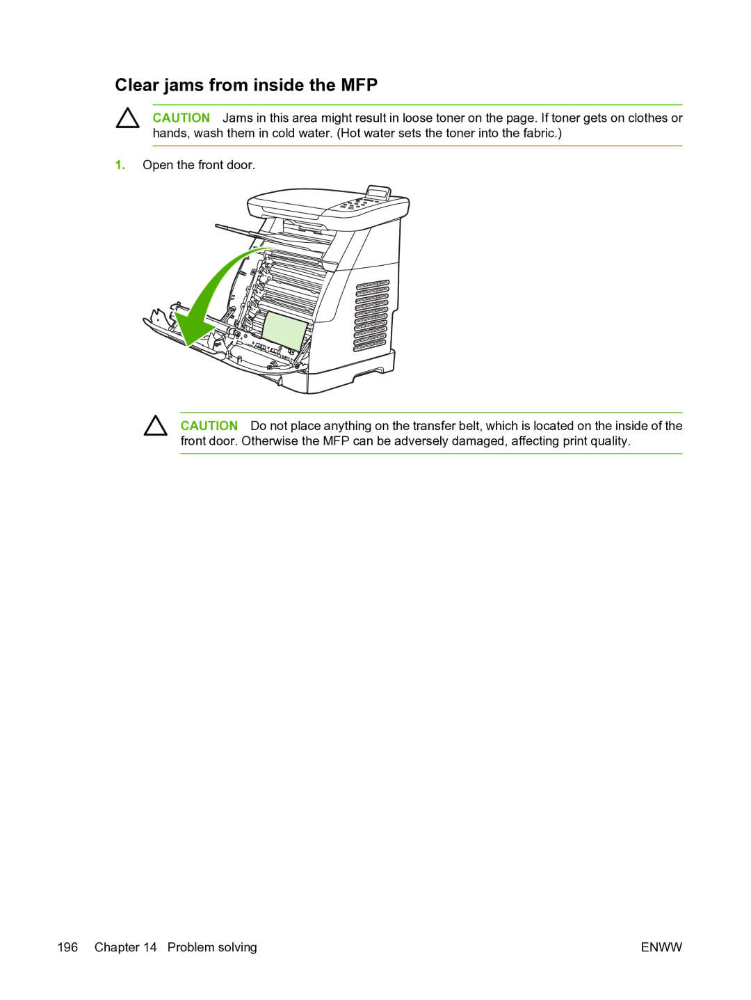 HP CM1015 manual Clear jams from inside the MFP 