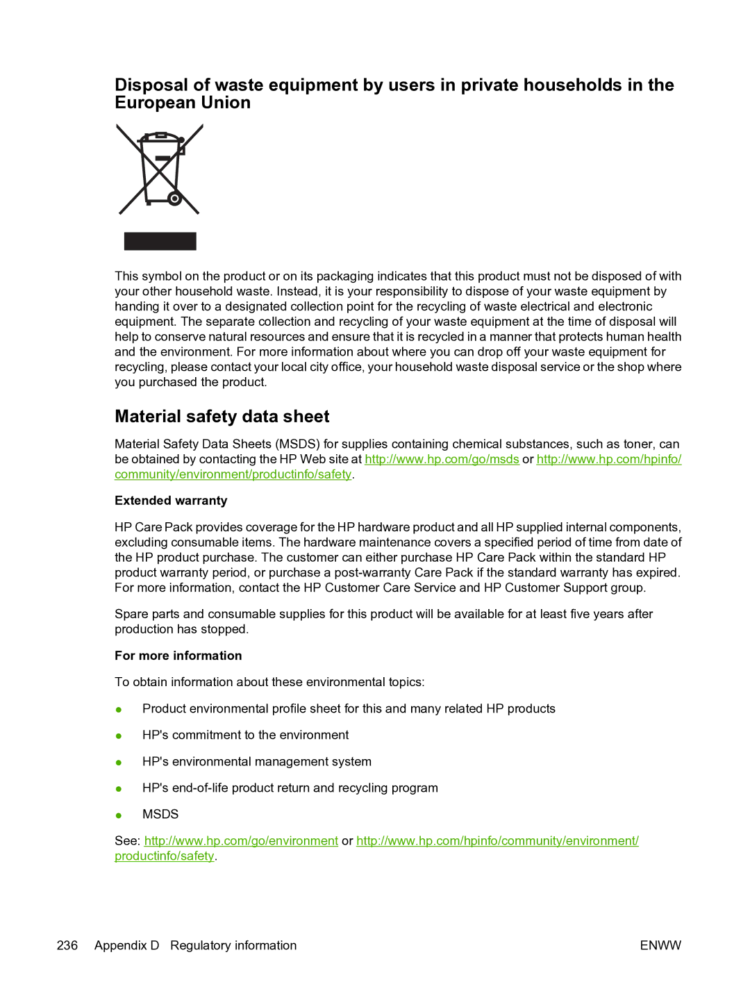 HP CM1015 manual Material safety data sheet, Extended warranty 