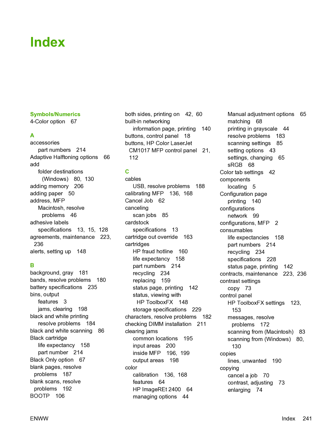 HP CM1015 manual Index, Symbols/Numerics 