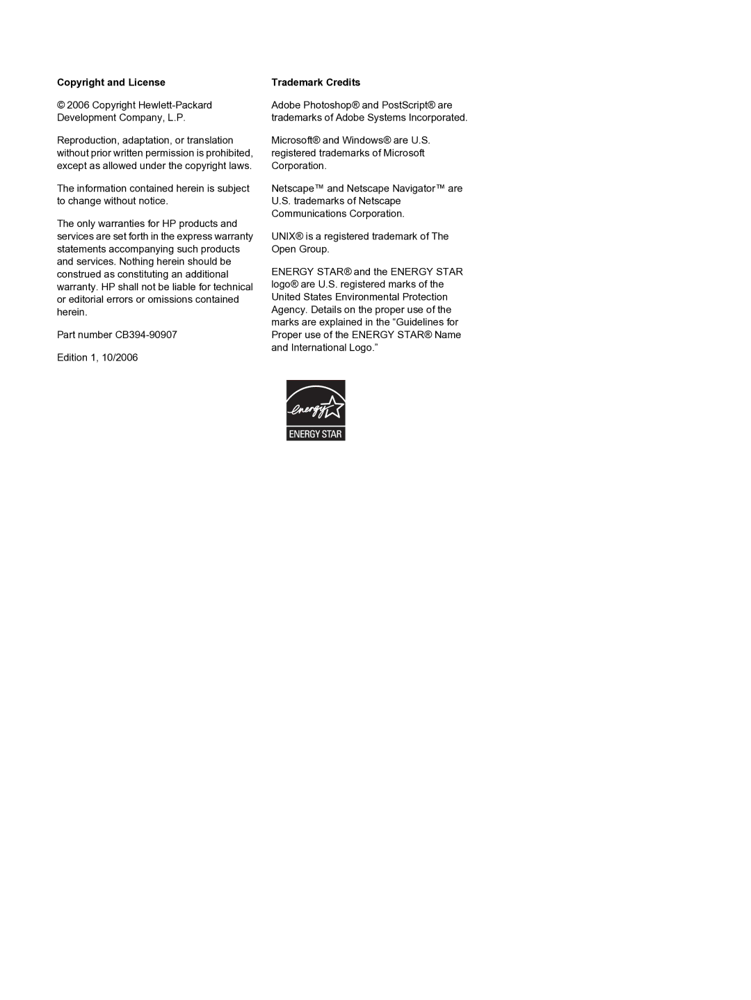 HP CM1015 manual Copyright and License, Trademark Credits 