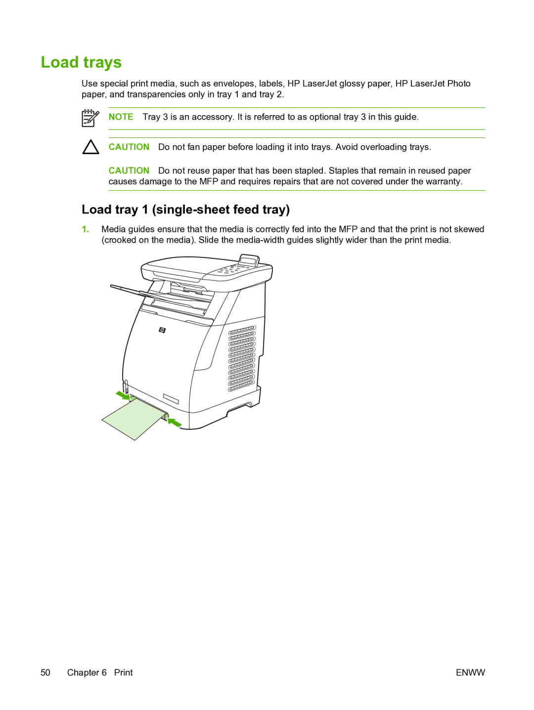 HP CM1015 manual Load trays, Load tray 1 single-sheet feed tray 