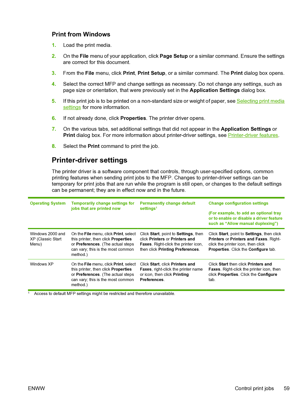 HP CM1015 Printer-driver settings, Print from Windows, Such as Allow manual duplexing 