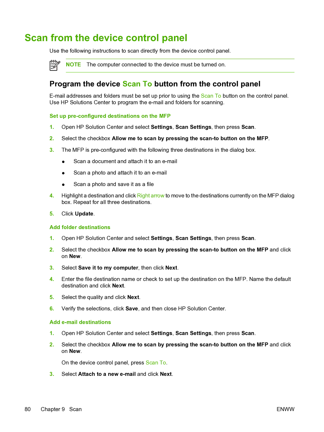 HP CM1015 manual Scan from the device control panel, Program the device Scan To button from the control panel 