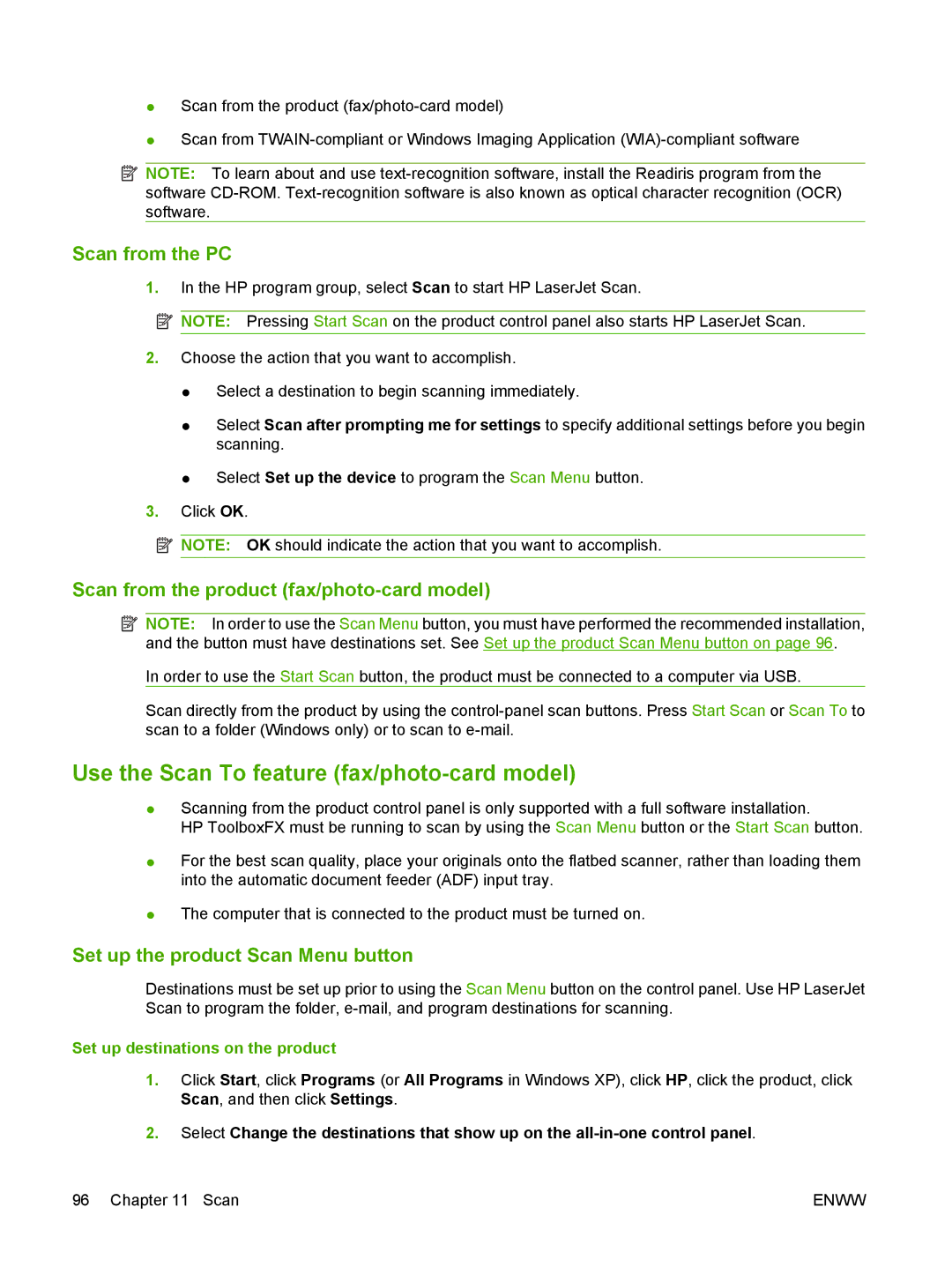 HP CM1312nfi MFP manual Use the Scan To feature fax/photo-card model, Scan from the PC, Set up the product Scan Menu button 