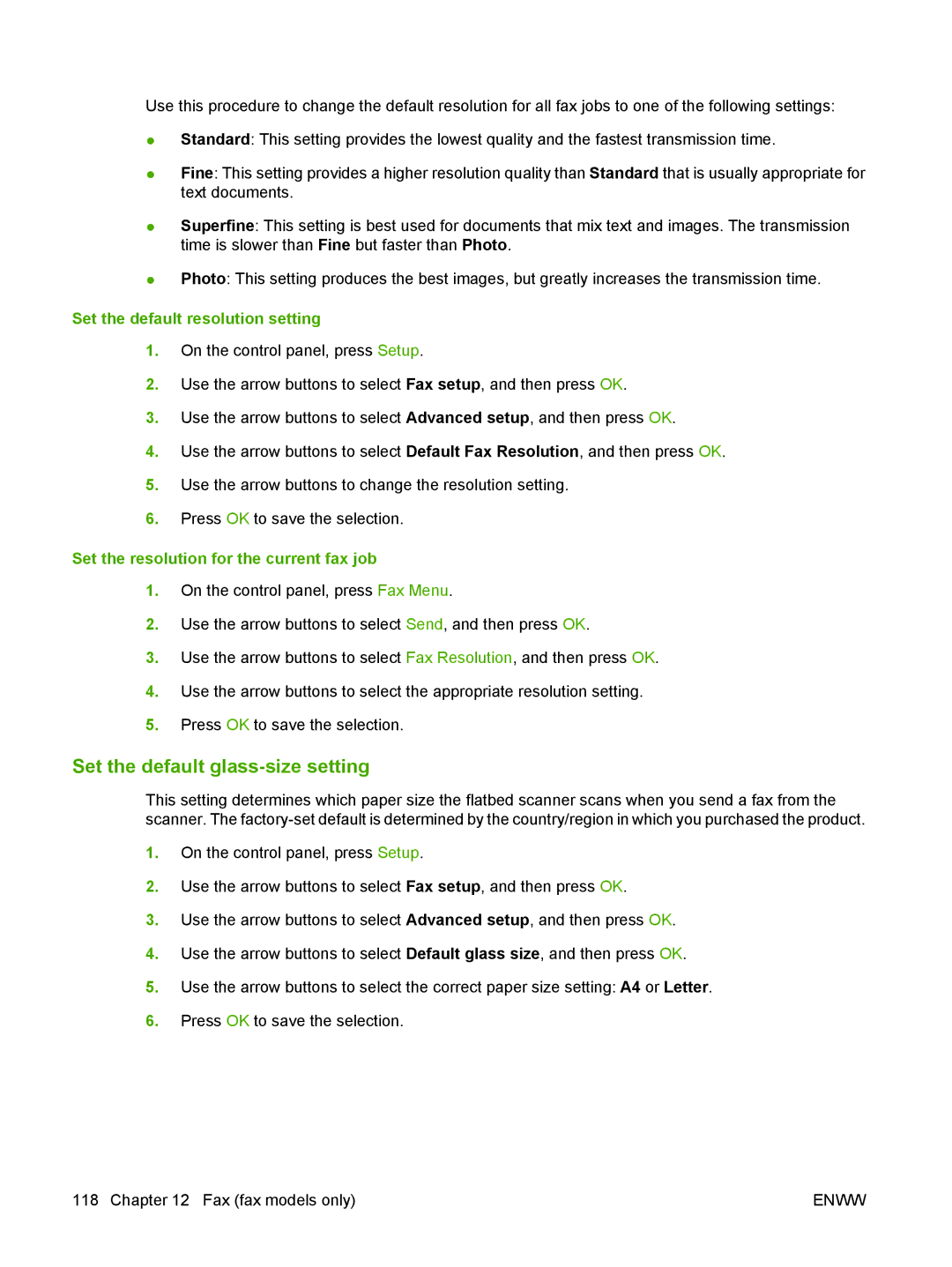 HP CM1312nfi MFP manual Set the default glass-size setting, Set the default resolution setting 