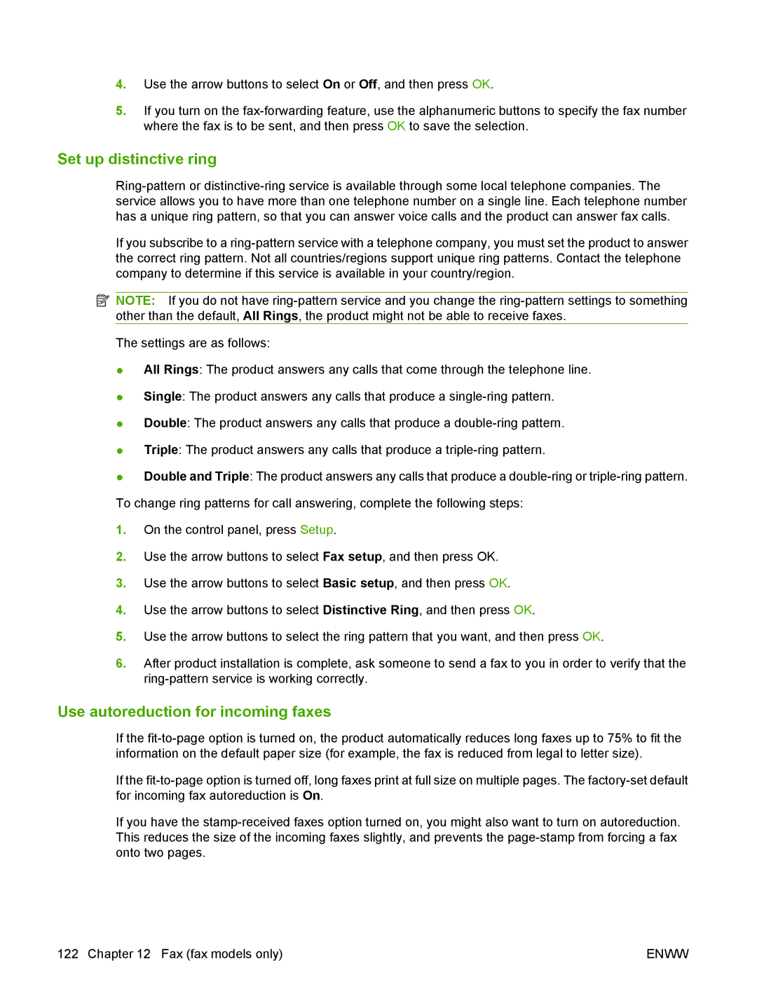 HP CM1312nfi MFP manual Set up distinctive ring, Use autoreduction for incoming faxes 