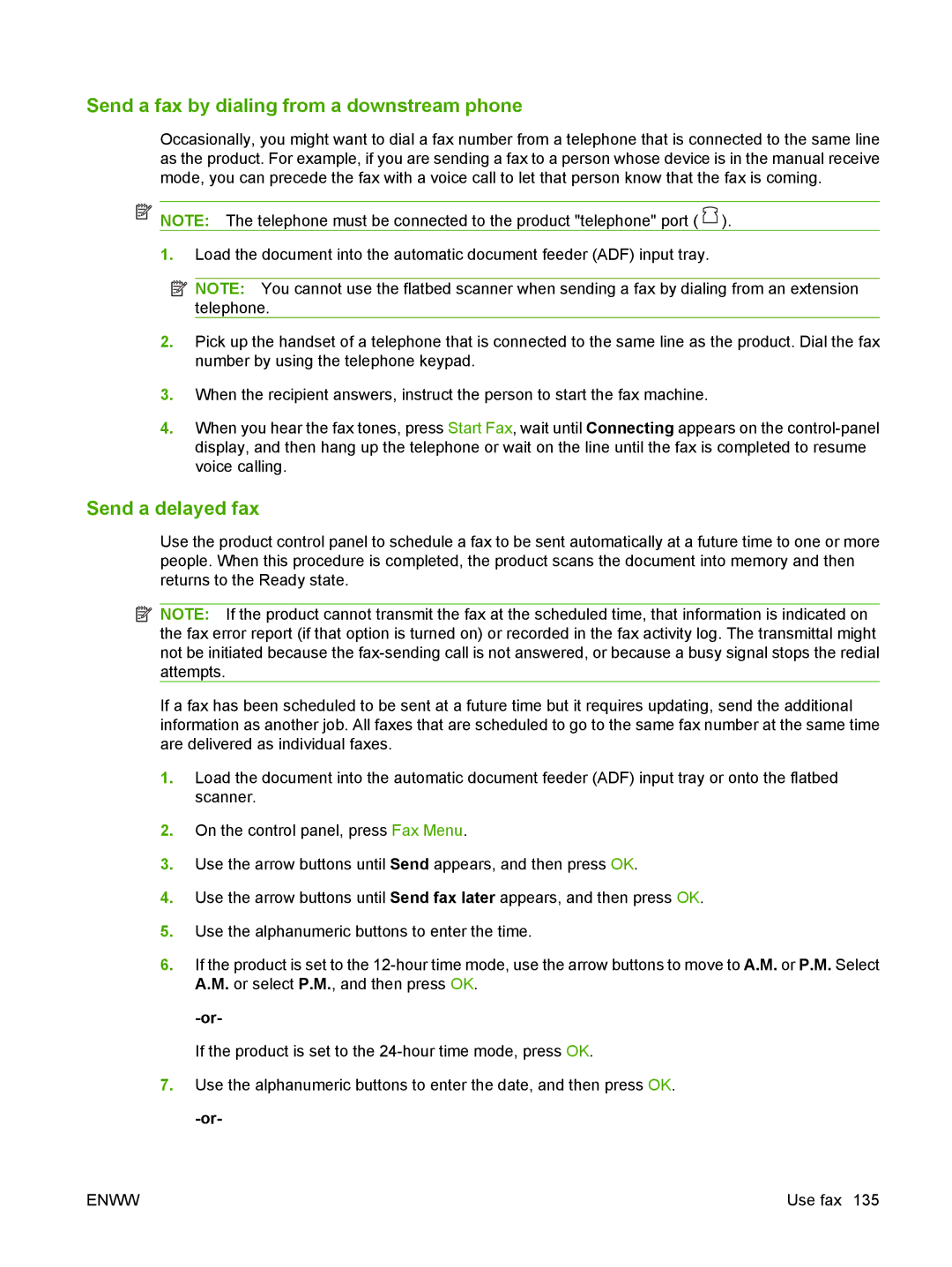 HP CM1312nfi MFP manual Send a fax by dialing from a downstream phone, Send a delayed fax 