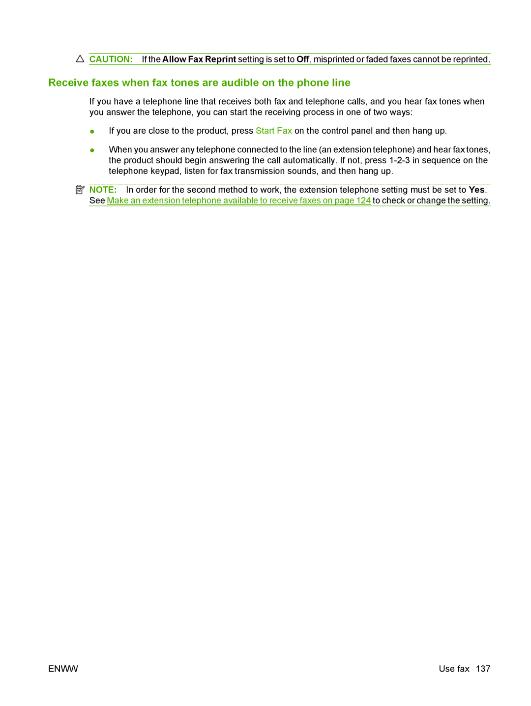 HP CM1312nfi MFP manual Receive faxes when fax tones are audible on the phone line 