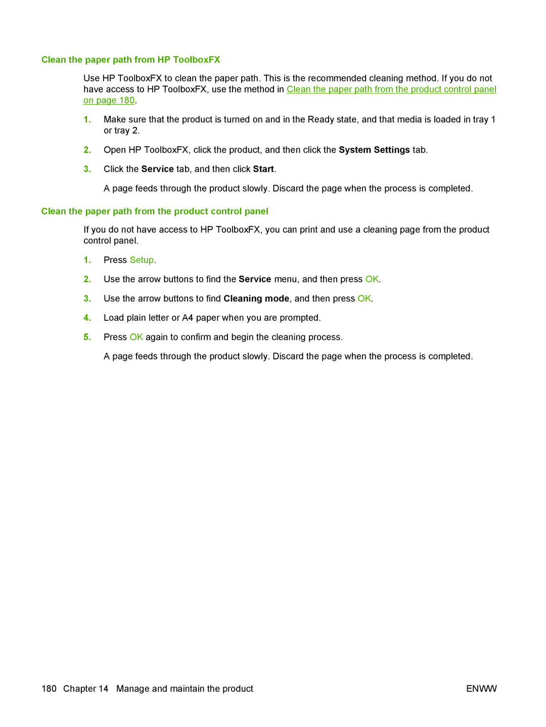 HP CM1312nfi MFP manual Clean the paper path from HP ToolboxFX, Clean the paper path from the product control panel 