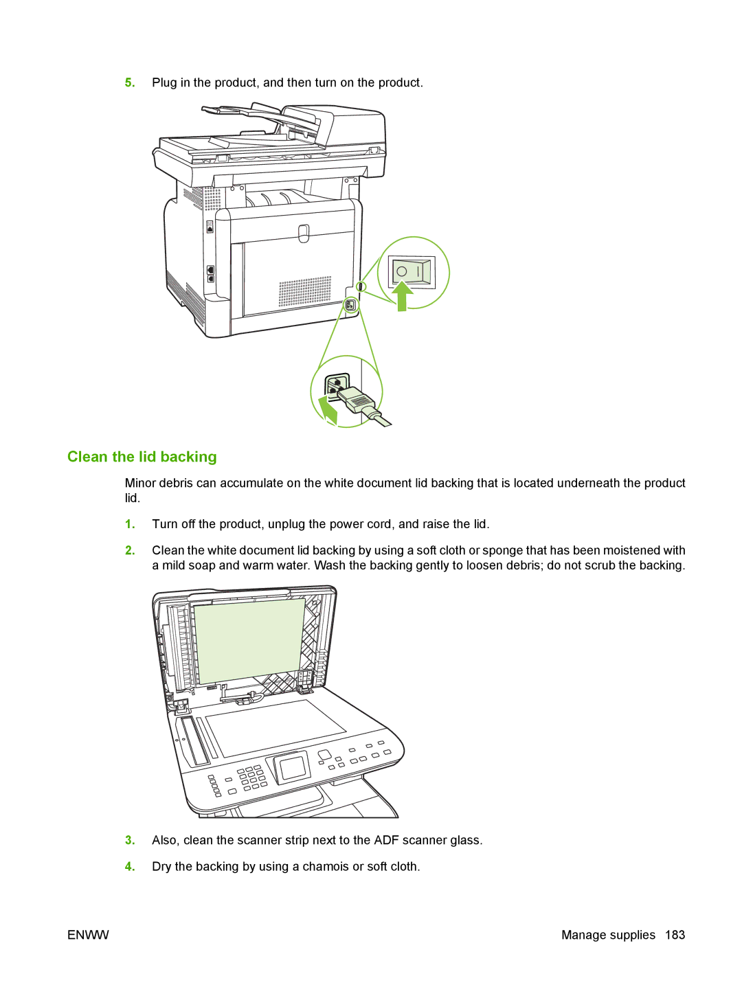 HP CM1312nfi MFP manual Clean the lid backing 