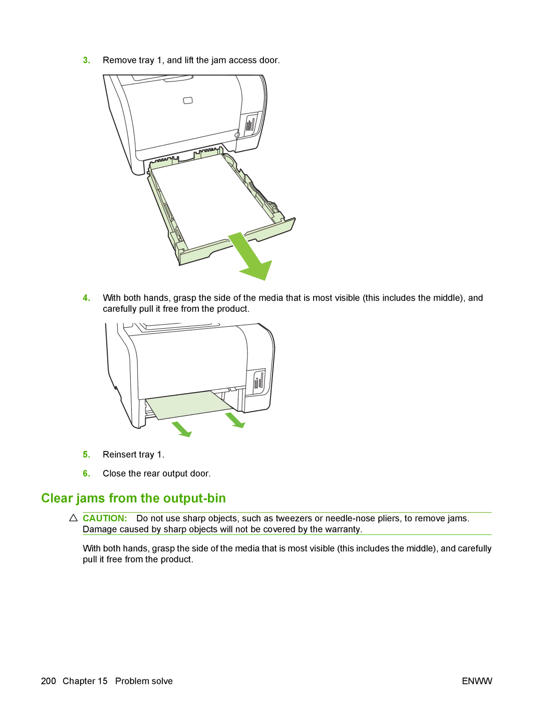 HP CM1312nfi MFP manual Clear jams from the output-bin 