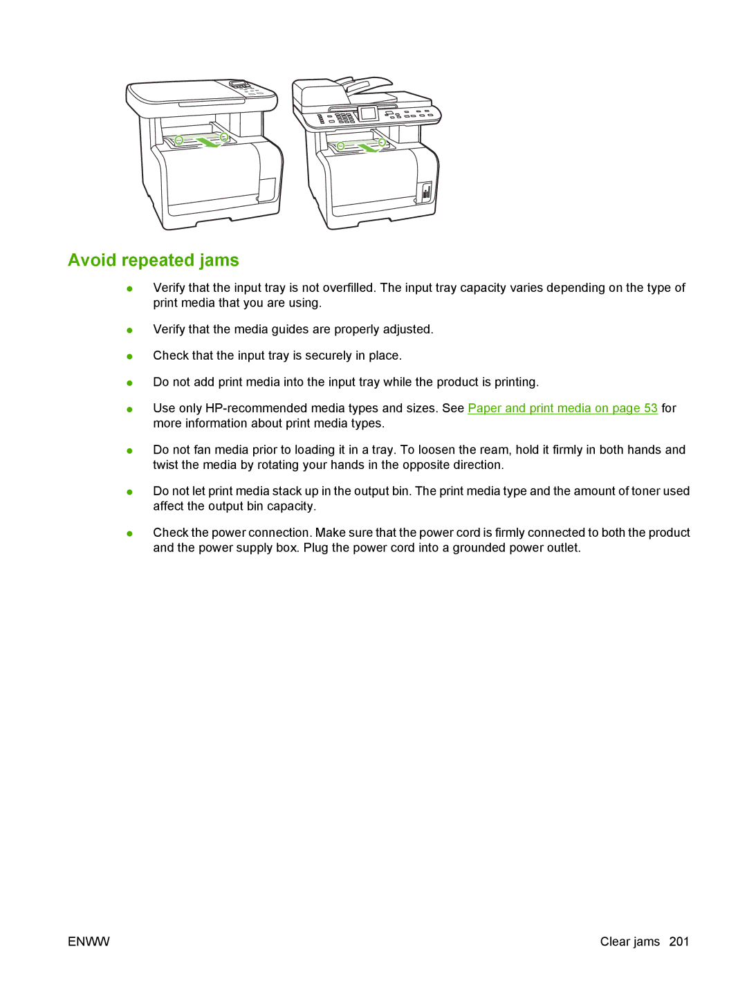 HP CM1312nfi MFP manual Avoid repeated jams 