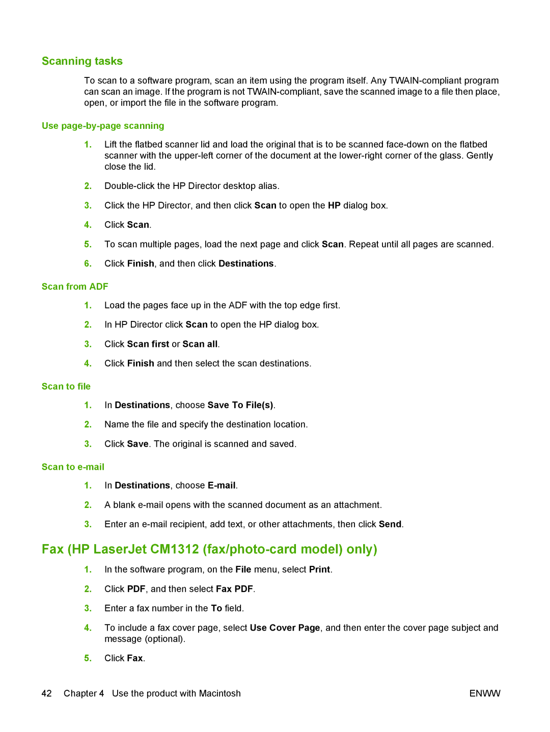 HP CM1312nfi MFP manual Fax HP LaserJet CM1312 fax/photo-card model only, Scanning tasks 