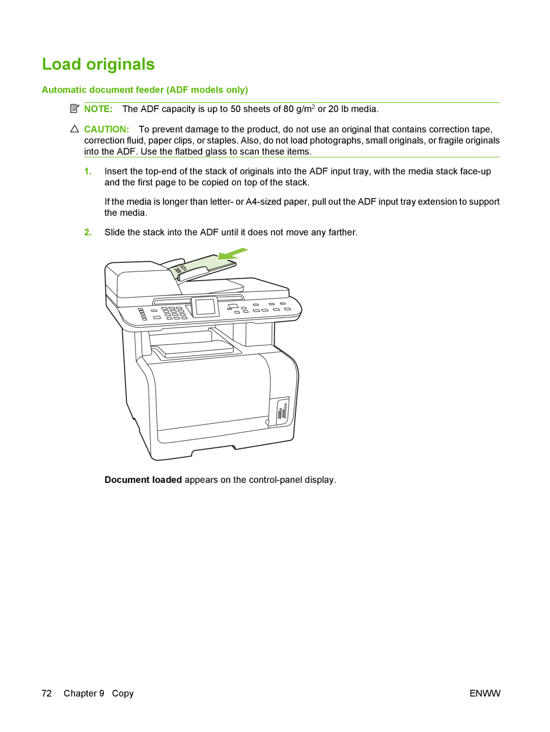 HP CM1312nfi MFP manual Load originals, Automatic document feeder ADF models only 