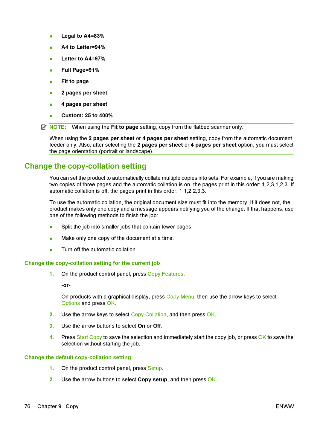 HP CM1312nfi MFP Change the copy-collation setting for the current job, Change the default copy-collation setting 