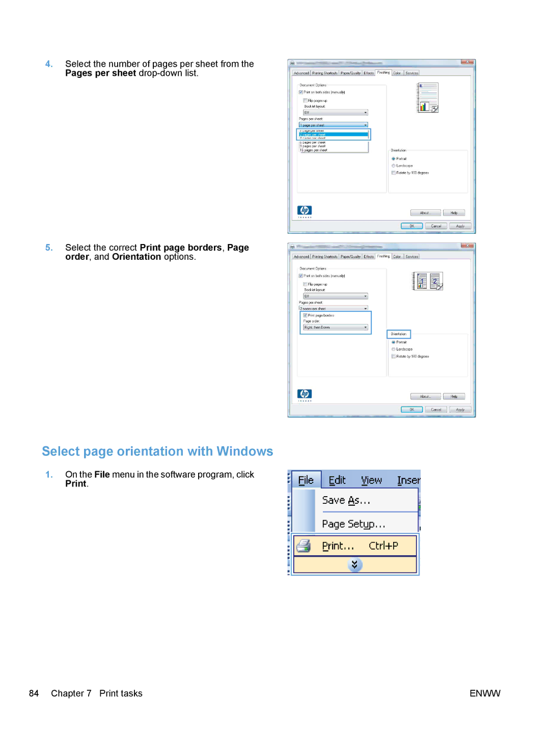 HP CM1410, CE862A manual Select page orientation with Windows 