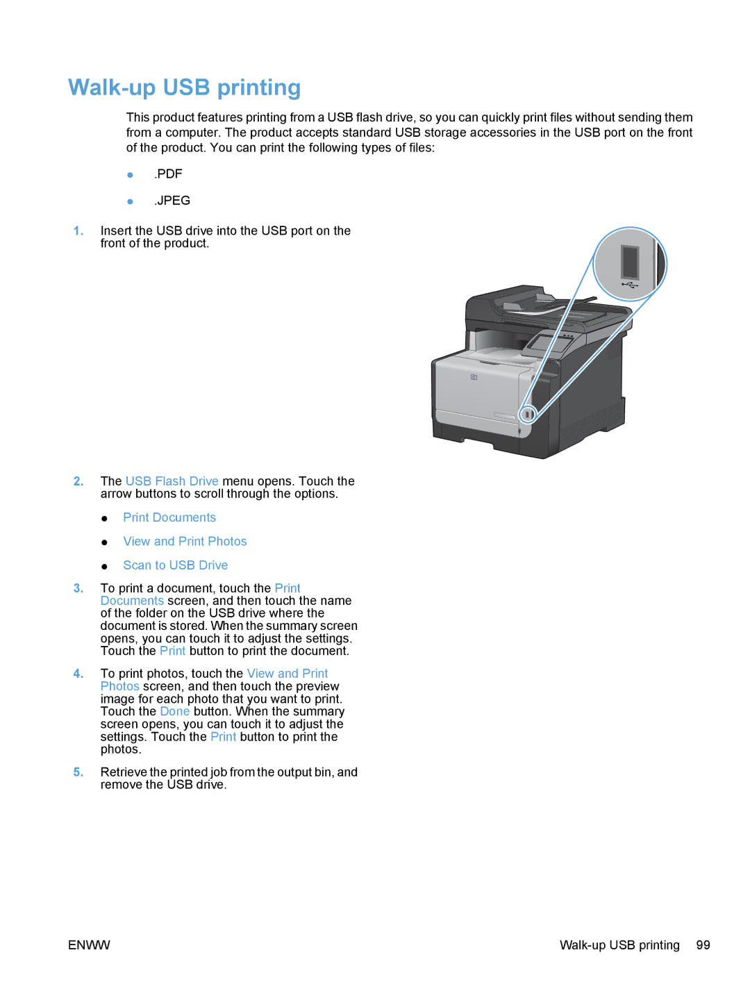 HP CE862A, CM1410 manual Walk-up USB printing, Jpeg 