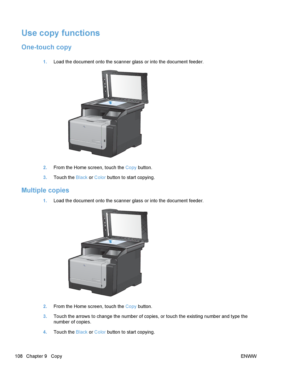 HP CM1410, CE862A manual Use copy functions, One-touch copy, Multiple copies 