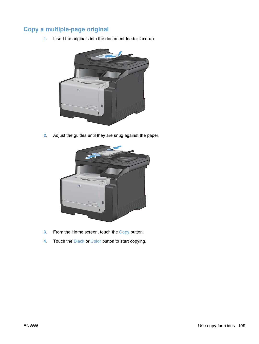 HP CE862A, CM1410 manual Copy a multiple-page original 