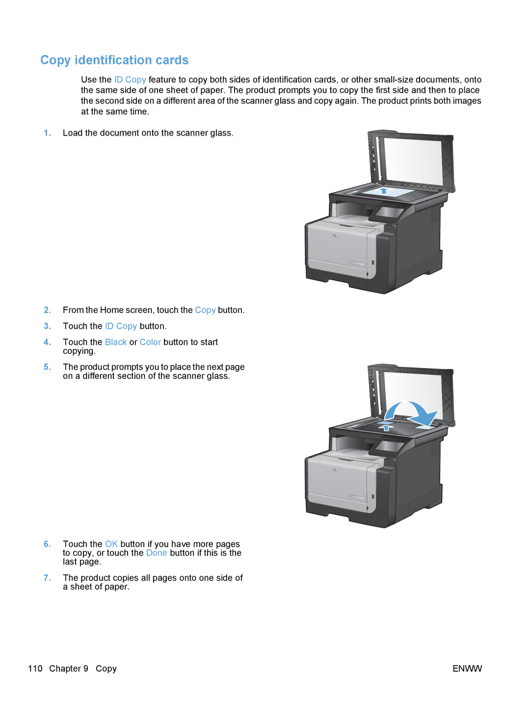 HP CM1410, CE862A manual Copy identification cards 