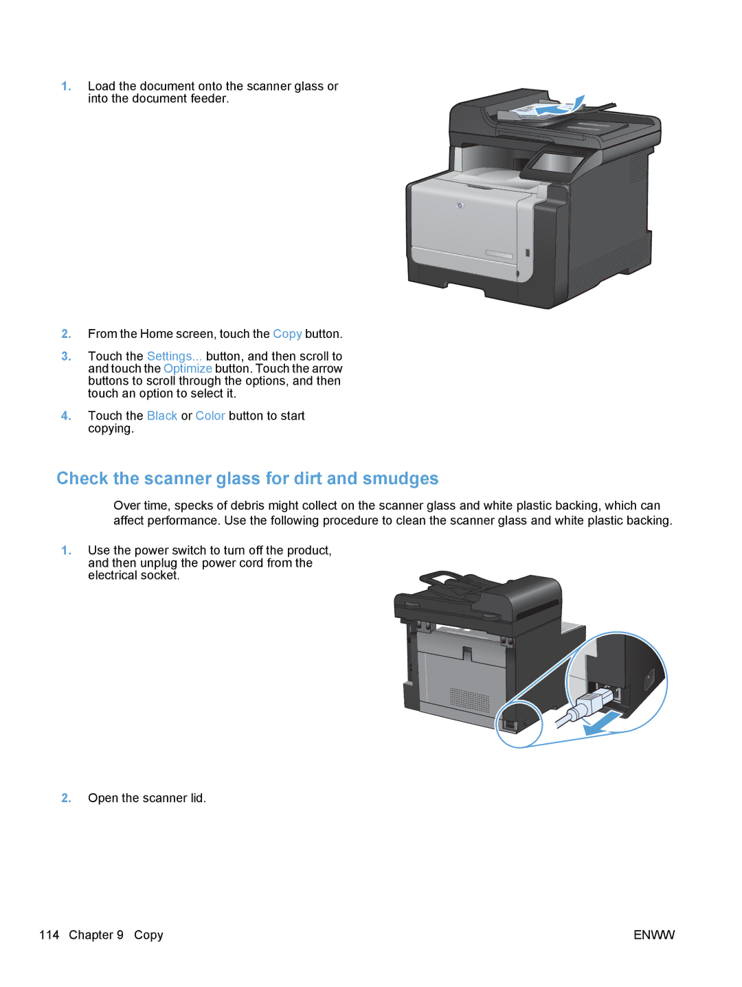 HP CM1410, CE862A manual Check the scanner glass for dirt and smudges 