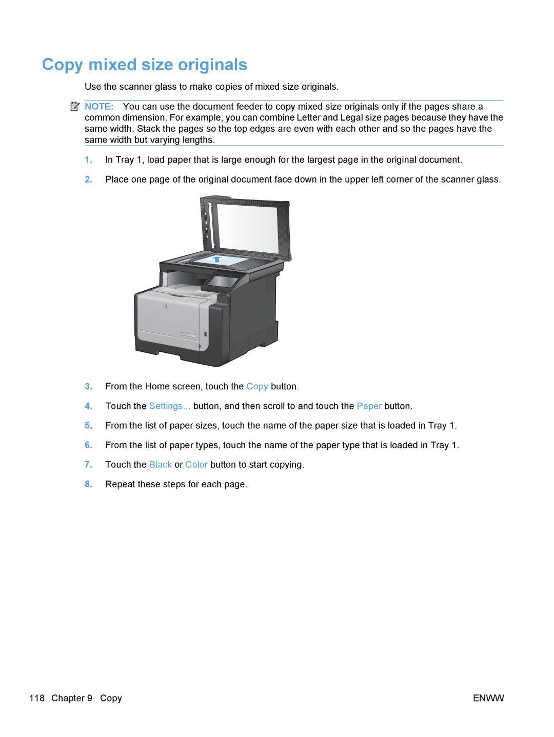 HP CM1410, CE862A manual Copy mixed size originals 