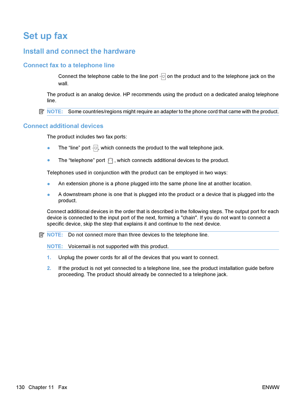 HP CM1410 manual Set up fax, Install and connect the hardware, Connect fax to a telephone line, Connect additional devices 