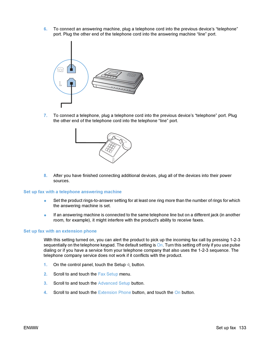 HP CE862A, CM1410 manual Set up fax with a telephone answering machine, Set up fax with an extension phone 