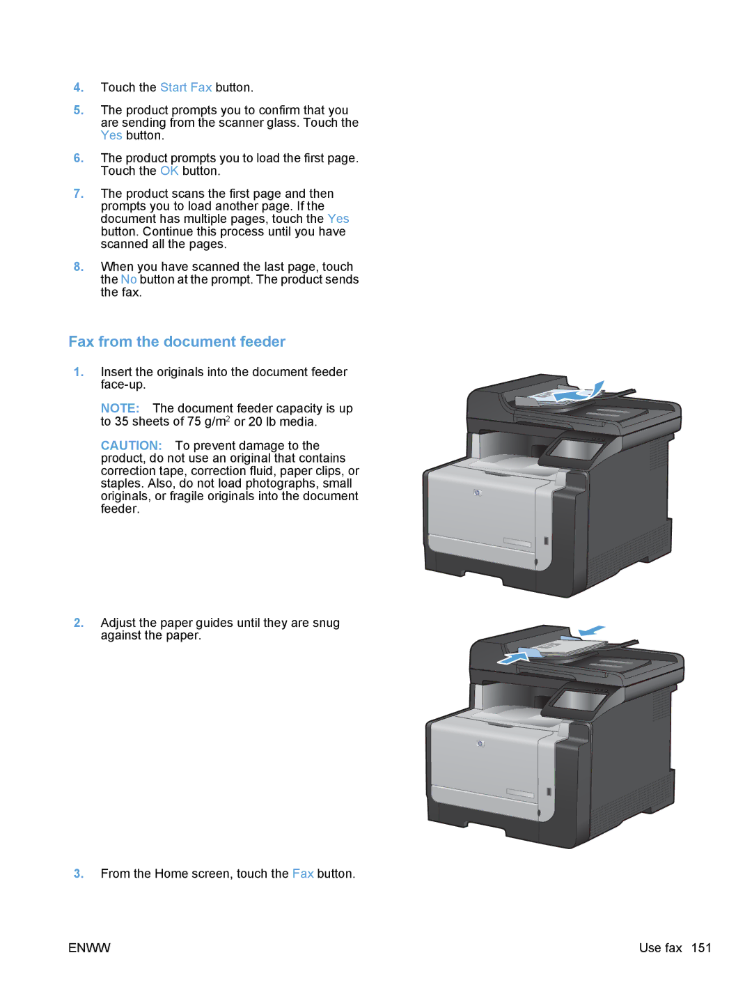 HP CE862A, CM1410 manual Fax from the document feeder 