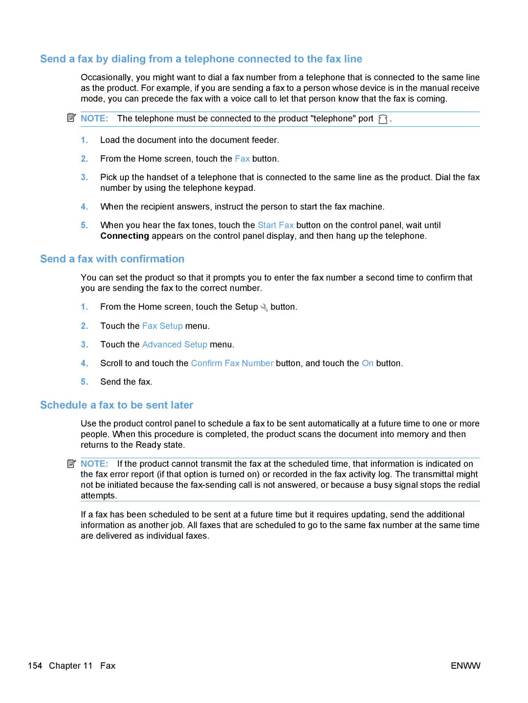 HP CM1410, CE862A manual Send a fax with confirmation, Schedule a fax to be sent later 