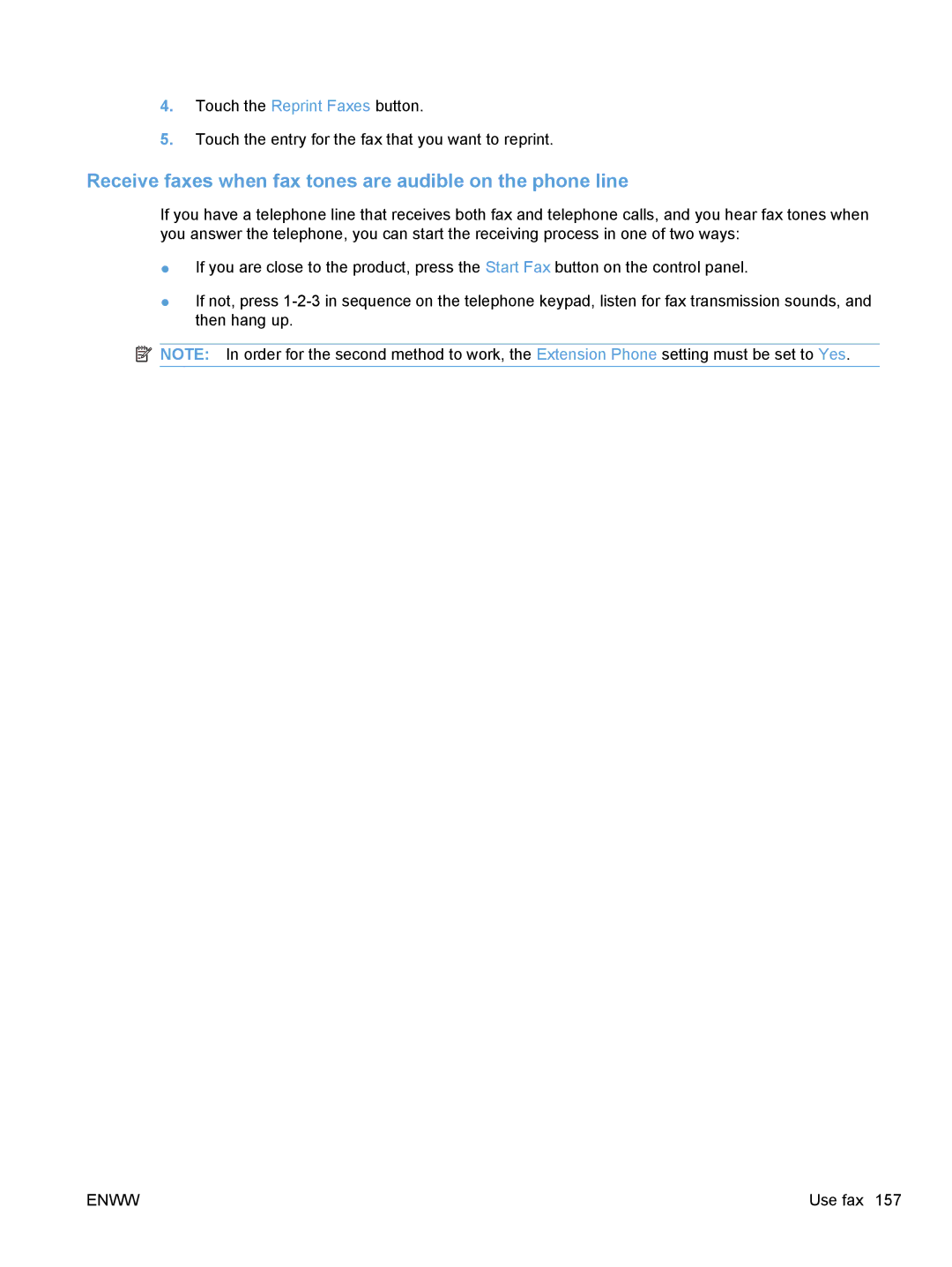 HP CE862A, CM1410 manual Receive faxes when fax tones are audible on the phone line 