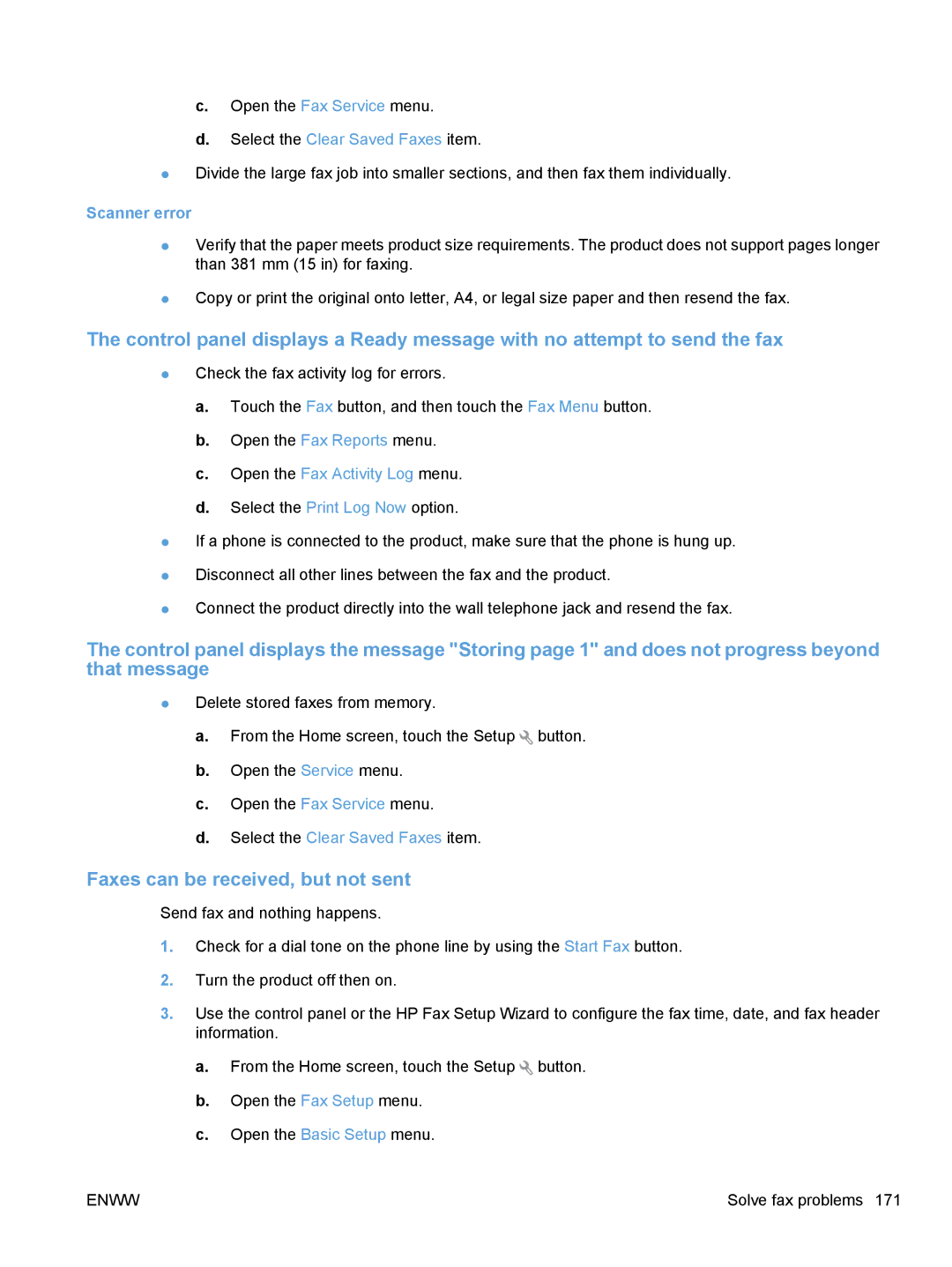 HP CE862A, CM1410 manual Faxes can be received, but not sent, Scanner error 