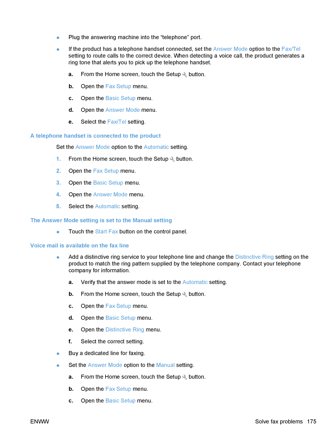 HP CE862A, CM1410 manual Telephone handset is connected to the product, Answer Mode setting is set to the Manual setting 