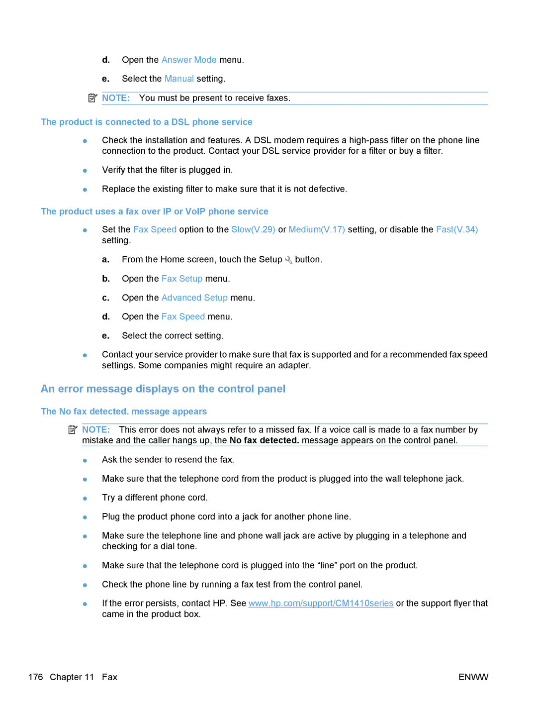 HP CM1410, CE862A manual Product is connected to a DSL phone service, Product uses a fax over IP or VoIP phone service 