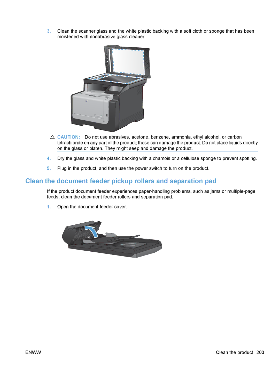 HP CE862A, CM1410 manual Clean the document feeder pickup rollers and separation pad 