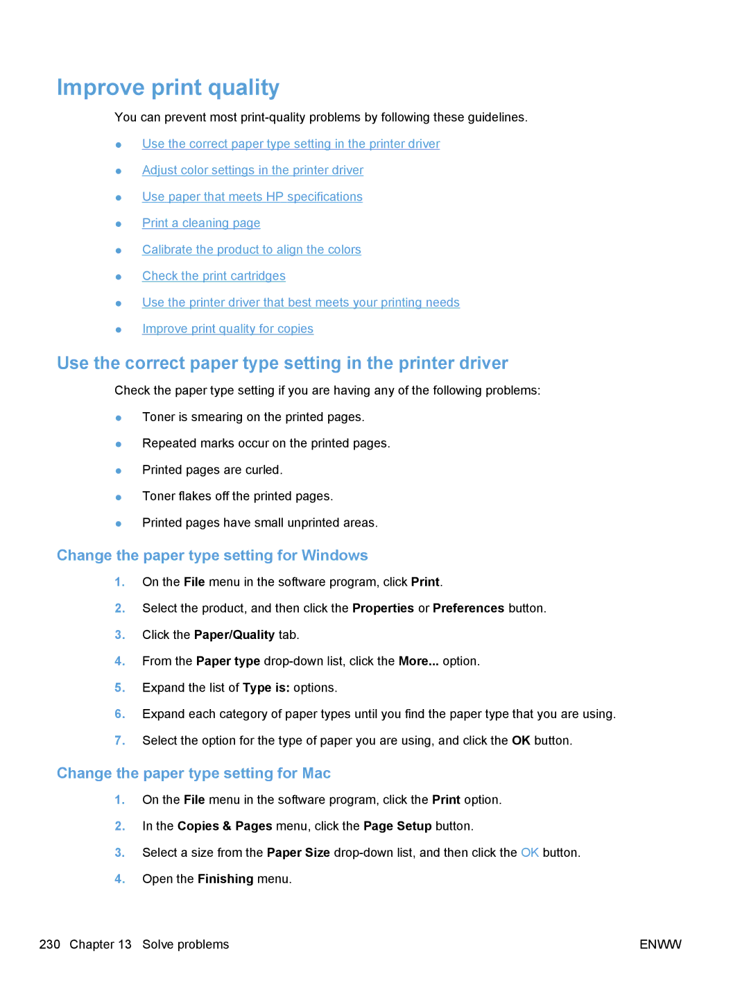 HP CM1410, CE862A manual Improve print quality, Use the correct paper type setting in the printer driver 