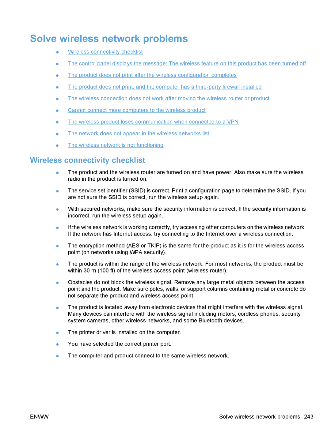 HP CE862A, CM1410 manual Solve wireless network problems, Wireless connectivity checklist 