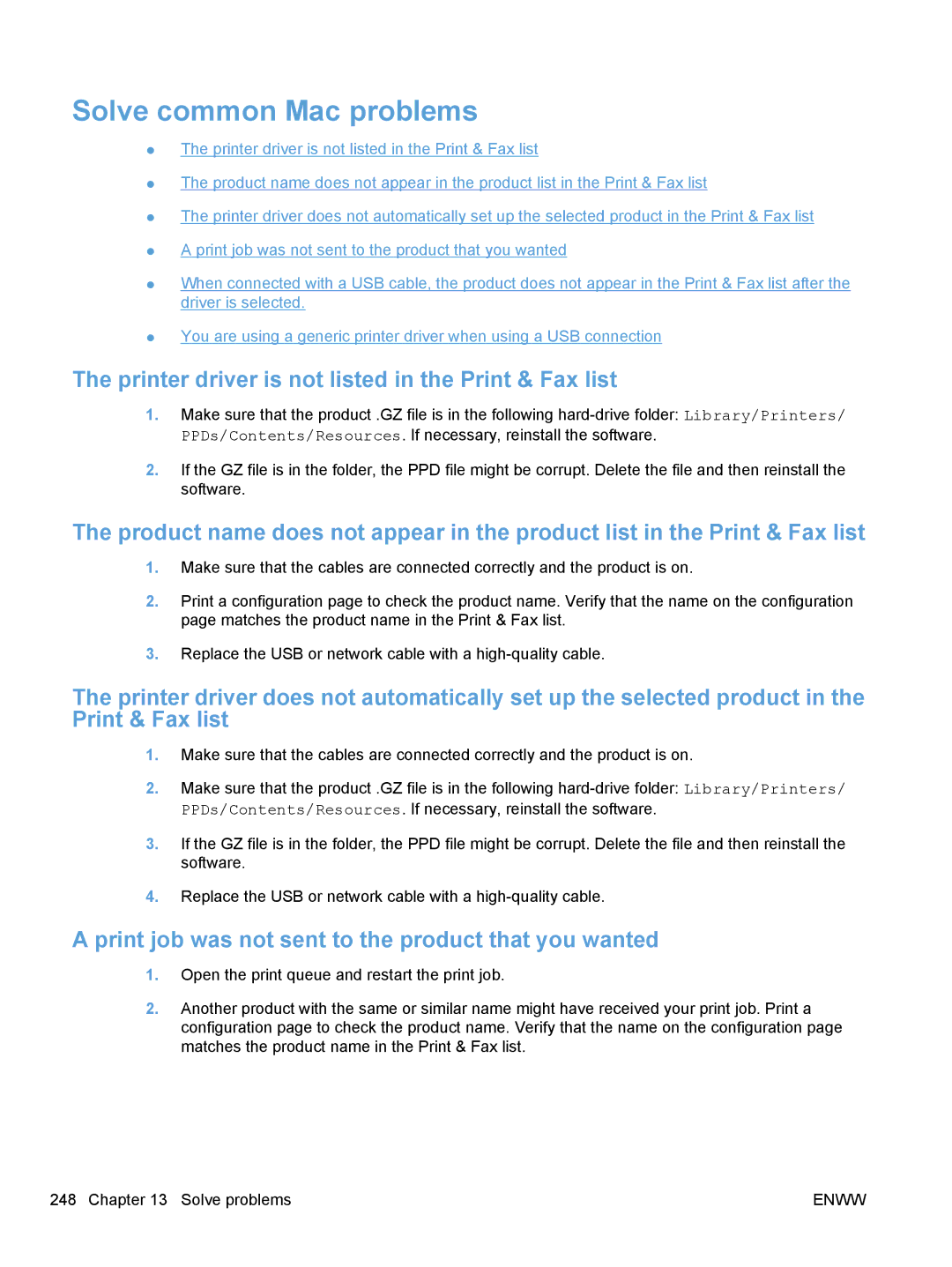 HP CM1410, CE862A manual Solve common Mac problems, Printer driver is not listed in the Print & Fax list 