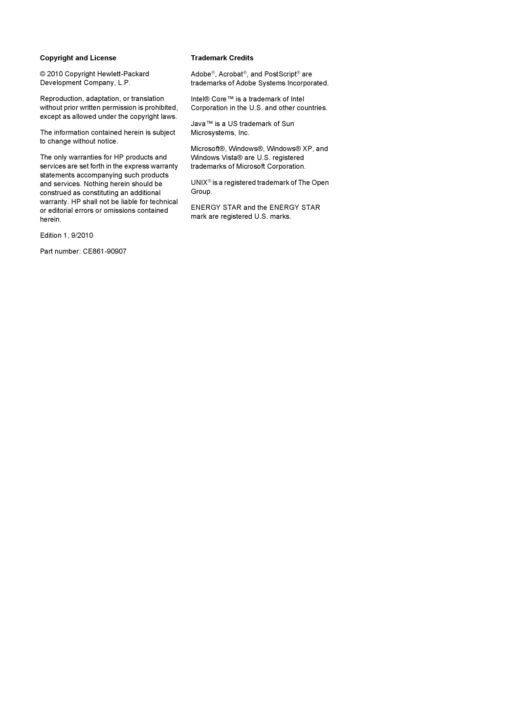 HP CM1410, CE862A manual Copyright and License, Trademark Credits 