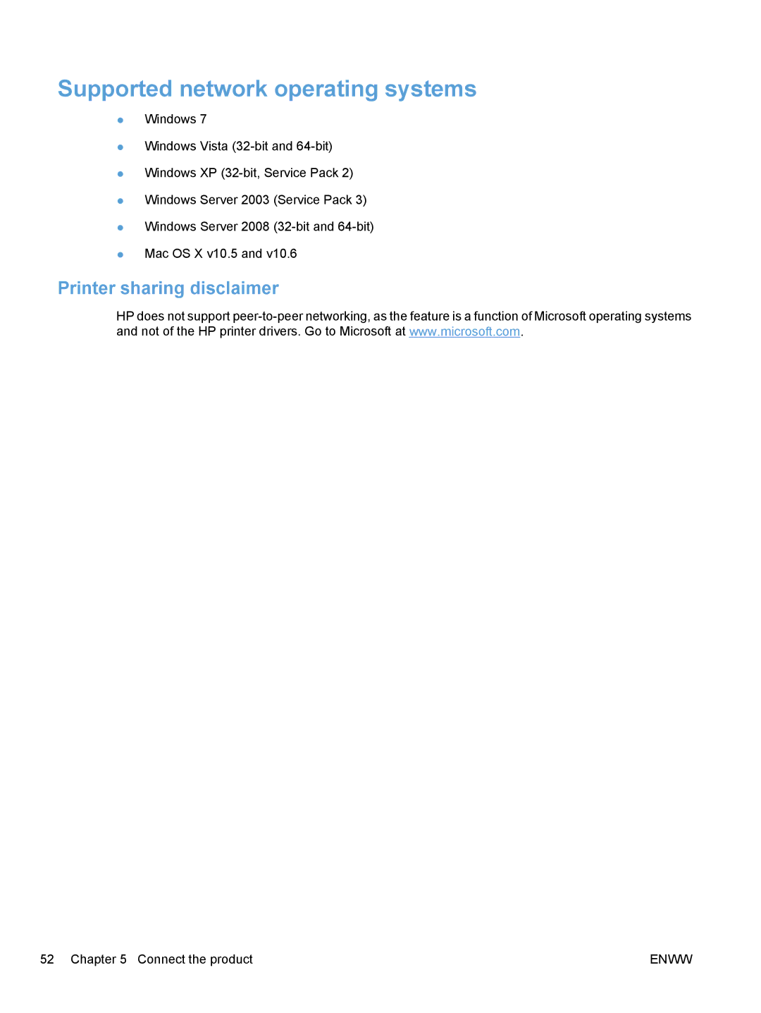 HP CM1410, CE862A manual Supported network operating systems, Printer sharing disclaimer 