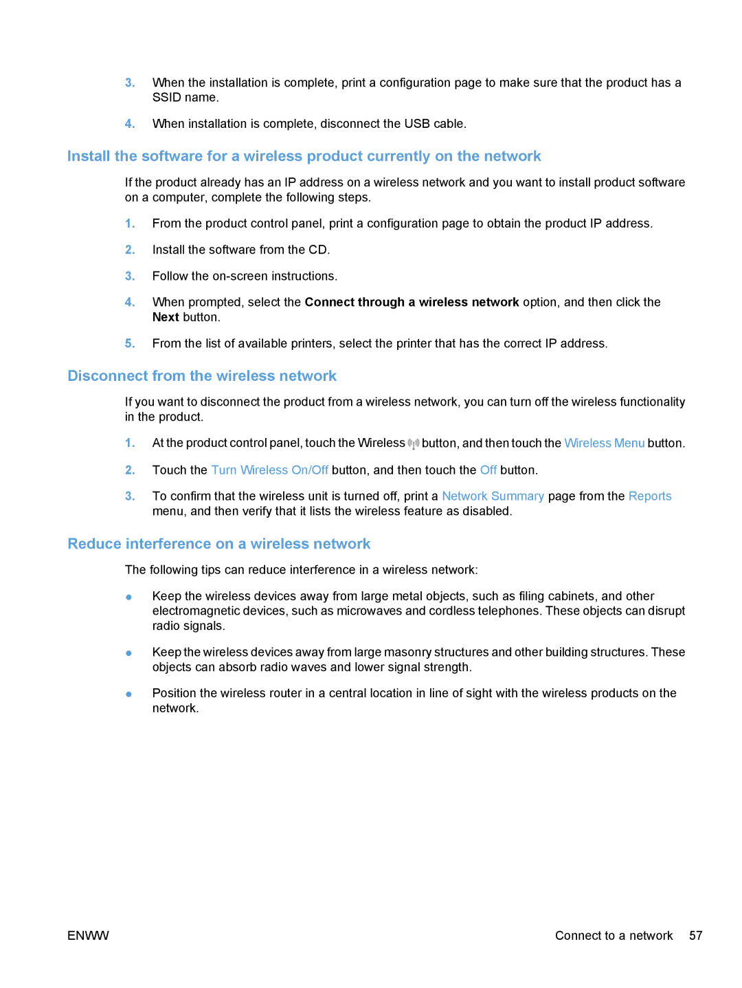 HP CE862A, CM1410 manual Disconnect from the wireless network, Reduce interference on a wireless network 